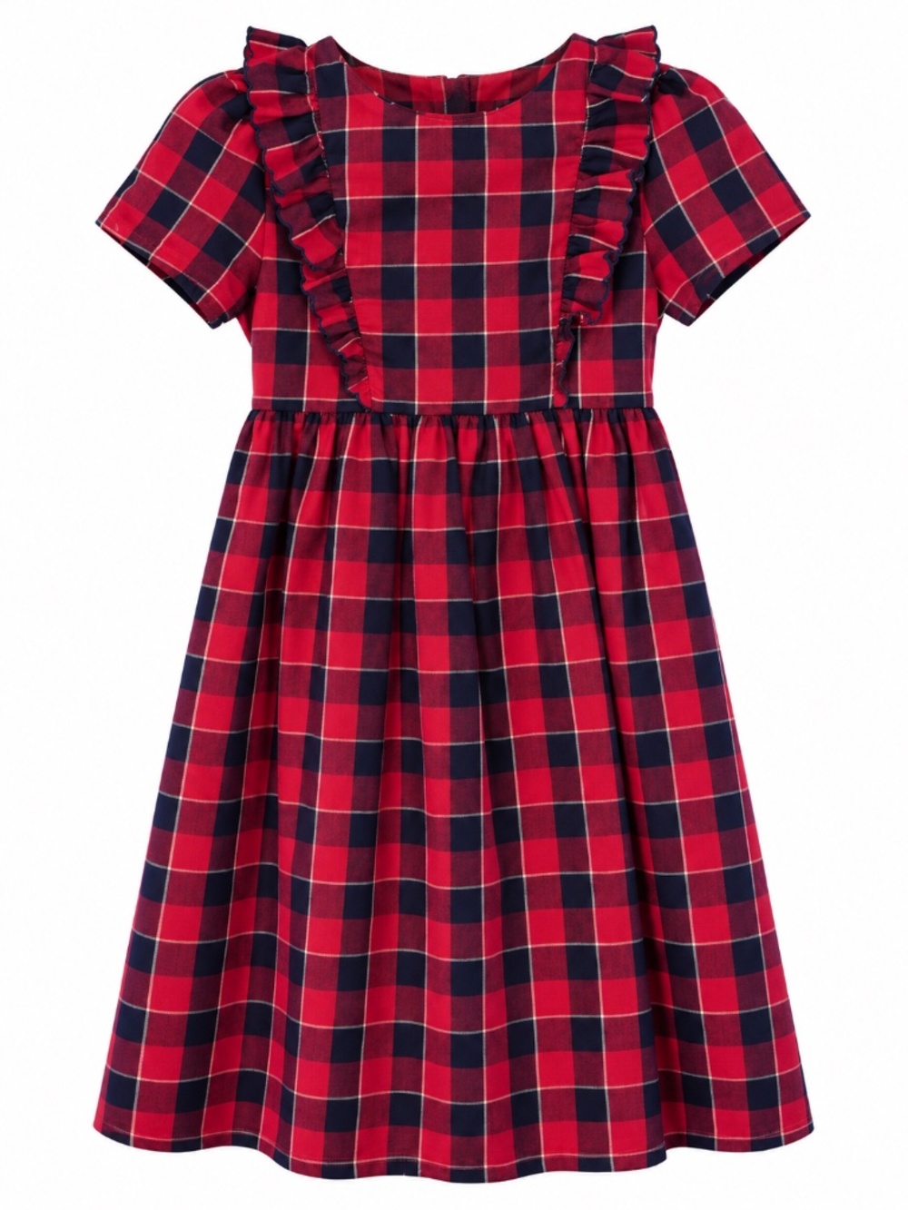 Edgehill Collection Red Navy Plaid Ruffle Holiday Dress Girls 5/6